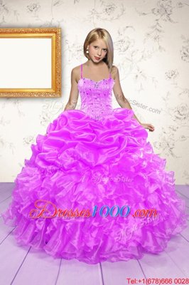 Pick Ups Hot Pink Sleeveless Organza Lace Up Girls Pageant Dresses for Party and Wedding Party