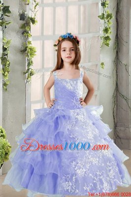 Organza Sleeveless Floor Length Child Pageant Dress and Lace and Ruffled Layers