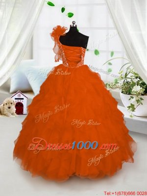 One Shoulder Sleeveless Embroidery and Ruffles Lace Up Little Girls Pageant Gowns