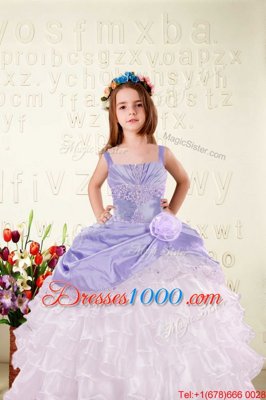 Sleeveless Beading and Ruffled Layers and Hand Made Flower Lace Up Little Girls Pageant Dress
