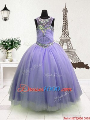 Hot Selling High-neck Sleeveless Child Pageant Dress Floor Length Beading Lavender Organza