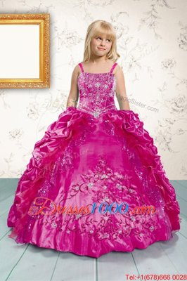 Pick Ups Hot Pink Sleeveless Satin Lace Up Girls Pageant Dresses for Military Ball and Sweet 16 and Quinceanera