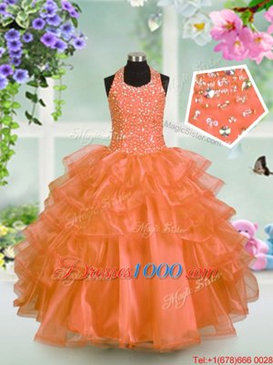 Halter Top Sleeveless Organza Little Girls Pageant Dress Beading and Ruffled Layers Lace Up