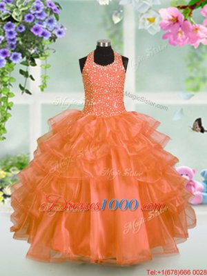 Halter Top Sleeveless Organza Little Girls Pageant Dress Beading and Ruffled Layers Lace Up