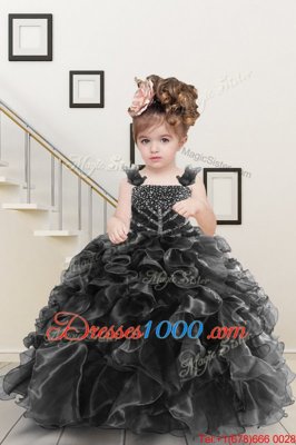 Perfect Halter Top Blue Sleeveless Beading and Ruffles Floor Length Little Girl Pageant Gowns