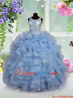 New Style Light Blue Scoop Neckline Ruffles and Sequins Girls Pageant Dresses Sleeveless Zipper