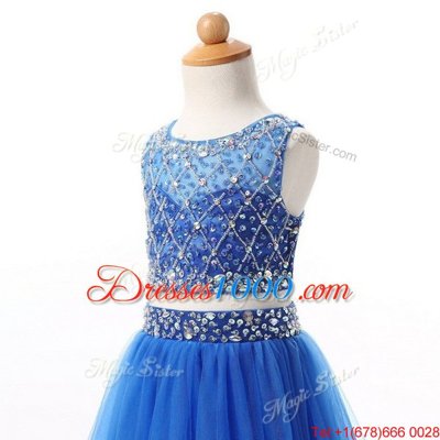 Scoop Sleeveless Zipper Floor Length Beading Toddler Flower Girl Dress