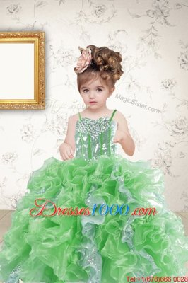 Charming Multi-color Organza Lace Up Juniors Party Dress Sleeveless Floor Length Beading and Ruffles and Sequins