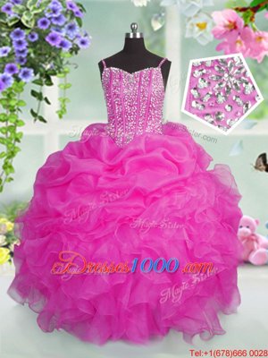 Pick Ups Spaghetti Straps Sleeveless Lace Up Little Girls Pageant Gowns Baby Pink Organza