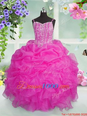 Pick Ups Spaghetti Straps Sleeveless Lace Up Little Girls Pageant Gowns Baby Pink Organza