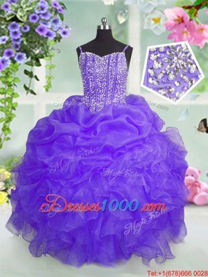 High Quality Lavender Sleeveless Beading and Ruffles and Pick Ups Floor Length Party Dresses