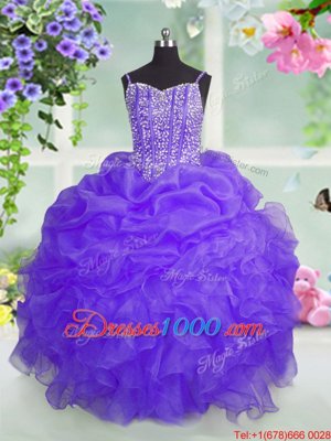 High Quality Lavender Sleeveless Beading and Ruffles and Pick Ups Floor Length Party Dresses