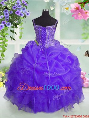 High Quality Lavender Sleeveless Beading and Ruffles and Pick Ups Floor Length Party Dresses