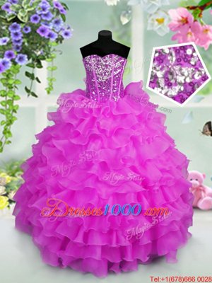 Sleeveless Ruffled Layers and Sequins Lace Up Little Girls Pageant Dress