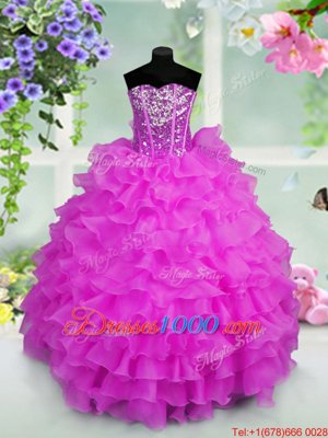 Sleeveless Ruffled Layers and Sequins Lace Up Little Girls Pageant Dress