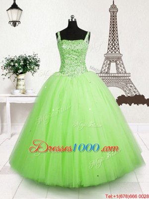 Sequins Apple Green Sleeveless Tulle Lace Up Kids Formal Wear for Party and Wedding Party