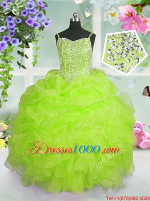 Excellent Pick Ups Floor Length Ball Gowns Sleeveless Yellow Green Little Girl Pageant Gowns Lace Up