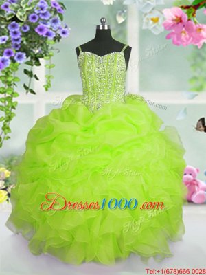 Excellent Pick Ups Floor Length Ball Gowns Sleeveless Yellow Green Little Girl Pageant Gowns Lace Up