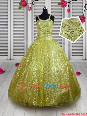 Sleeveless Sequins Lace Up Kids Pageant Dress