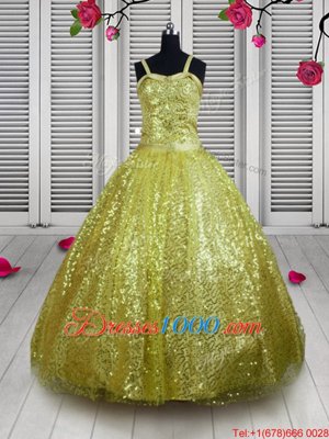 Sleeveless Sequins Lace Up Kids Pageant Dress