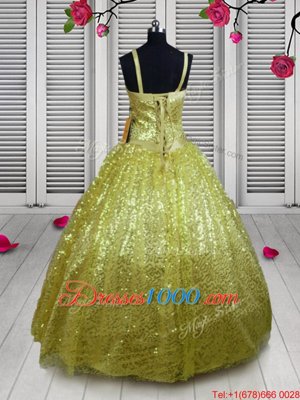 Sleeveless Sequins Lace Up Kids Pageant Dress