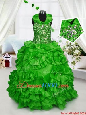 Dramatic Halter Top Sleeveless Beading and Ruffles Lace Up Kids Pageant Dress