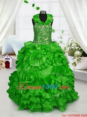 Cheap Ball Gowns Taffeta Halter Top Sleeveless Beading and Ruffles Floor Length Zipper Girls Pageant Dresses