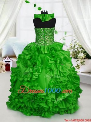 Cheap Ball Gowns Taffeta Halter Top Sleeveless Beading and Ruffles Floor Length Zipper Girls Pageant Dresses