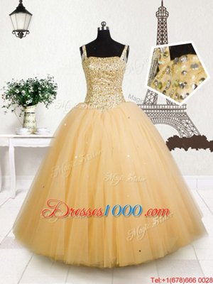 Sleeveless Lace Up Floor Length Beading and Appliques and Pick Ups Kids Formal Wear