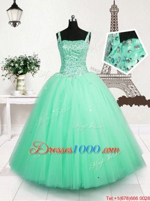 Sequins Turquoise Sleeveless Tulle Lace Up Little Girl Pageant Dress for Party and Wedding Party