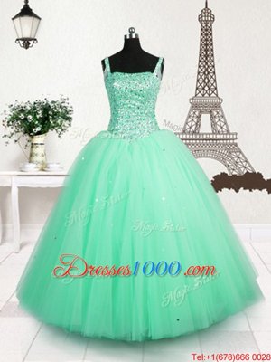 Sequins Turquoise Sleeveless Tulle Lace Up Little Girl Pageant Dress for Party and Wedding Party