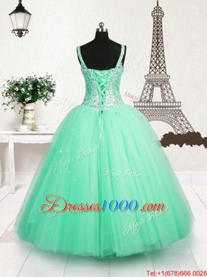Sequins Turquoise Sleeveless Tulle Lace Up Little Girl Pageant Dress for Party and Wedding Party