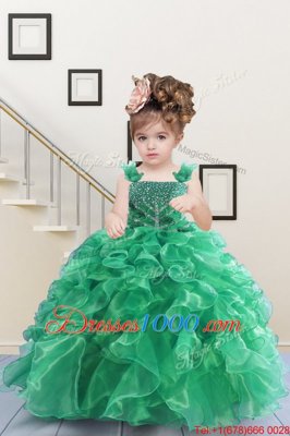 Floor Length Ball Gowns Sleeveless Apple Green Little Girl Pageant Dress Lace Up