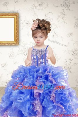Modern Organza Sleeveless Floor Length Casual Dresses and Beading and Ruffles and Sequins