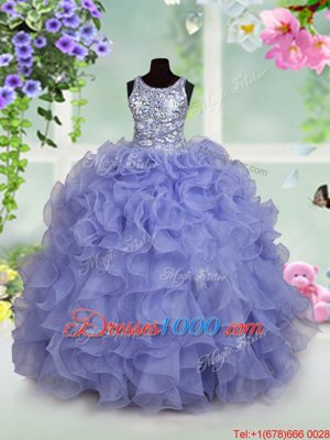 Superior Scoop Light Blue Sleeveless Floor Length Ruffles and Sequins Zipper Kids Formal Wear