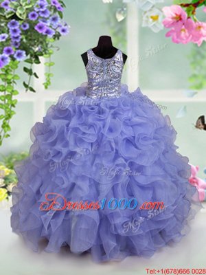 Superior Scoop Light Blue Sleeveless Floor Length Ruffles and Sequins Zipper Kids Formal Wear