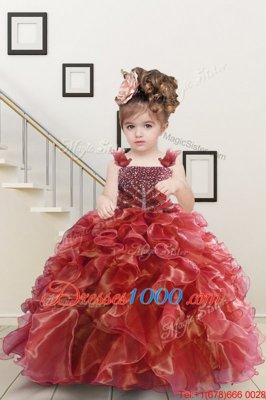 Fantastic Watermelon Red Straps Lace Up Beading and Ruffles Party Dress Sleeveless