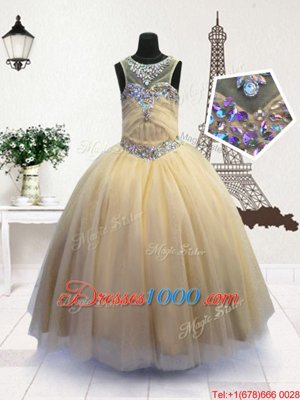 Luxurious Light Yellow Little Girls Pageant Dress Party and Wedding Party and For with Beading Scoop Sleeveless Zipper