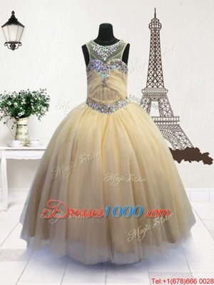 Luxurious Light Yellow Little Girls Pageant Dress Party and Wedding Party and For with Beading Scoop Sleeveless Zipper