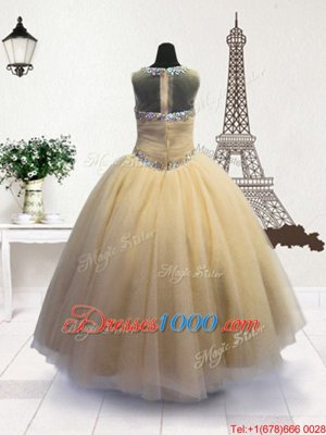 Luxurious Light Yellow Little Girls Pageant Dress Party and Wedding Party and For with Beading Scoop Sleeveless Zipper