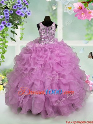 Perfect Scoop Sequins Lilac Sleeveless Organza Zipper Girls Pageant Dresses for Party and Wedding Party