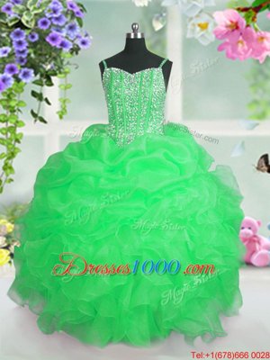 Sleeveless Floor Length Beading and Ruffles and Pick Ups Lace Up Child Pageant Dress with