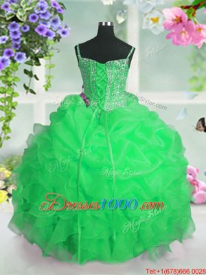 Sleeveless Floor Length Beading and Ruffles and Pick Ups Lace Up Child Pageant Dress with