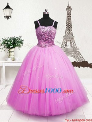 Perfect Hot Pink Ball Gowns Beading and Sequins Party Dress Wholesale Zipper Tulle Sleeveless Floor Length