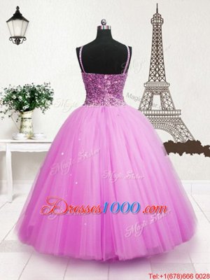 Perfect Hot Pink Ball Gowns Beading and Sequins Party Dress Wholesale Zipper Tulle Sleeveless Floor Length