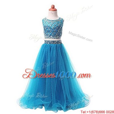 Affordable Scoop Sleeveless Zipper Floor Length Beading Flower Girl Dress