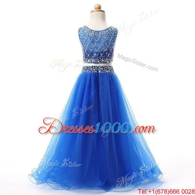 Affordable Scoop Sleeveless Zipper Floor Length Beading Flower Girl Dress