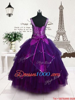 Floor Length Purple Kids Pageant Dress Straps Sleeveless Lace Up