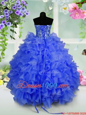 Sequins Ruffled Floor Length Ball Gowns Sleeveless Royal Blue Teens Party Dress Lace Up