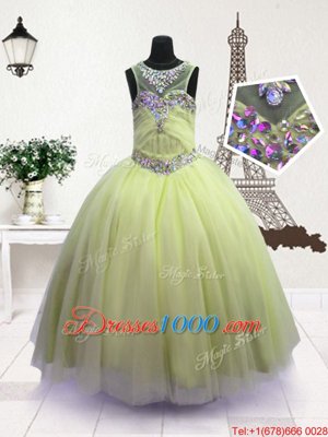 Super Scoop Beading Little Girl Pageant Dress Apple Green Zipper Sleeveless Floor Length